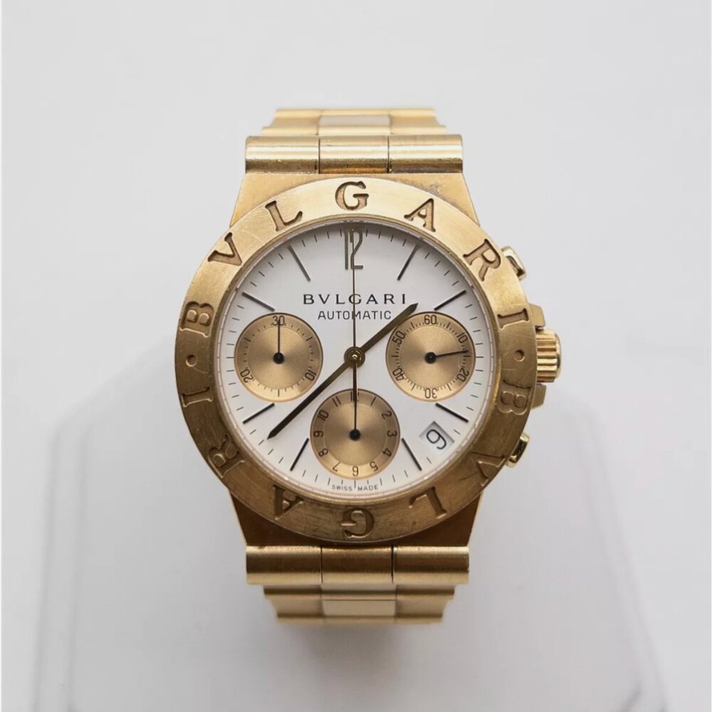 BVLGARI Solid 18k Yellow Gold Chronograph 38mm Mens Dress Watch
